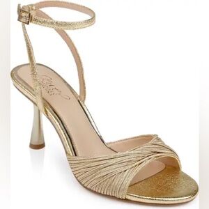 NEW JEWEL BADGLEY MISCHKA Nanette Braided Ankle Strap Sandal-Gold Textile (6.5W)